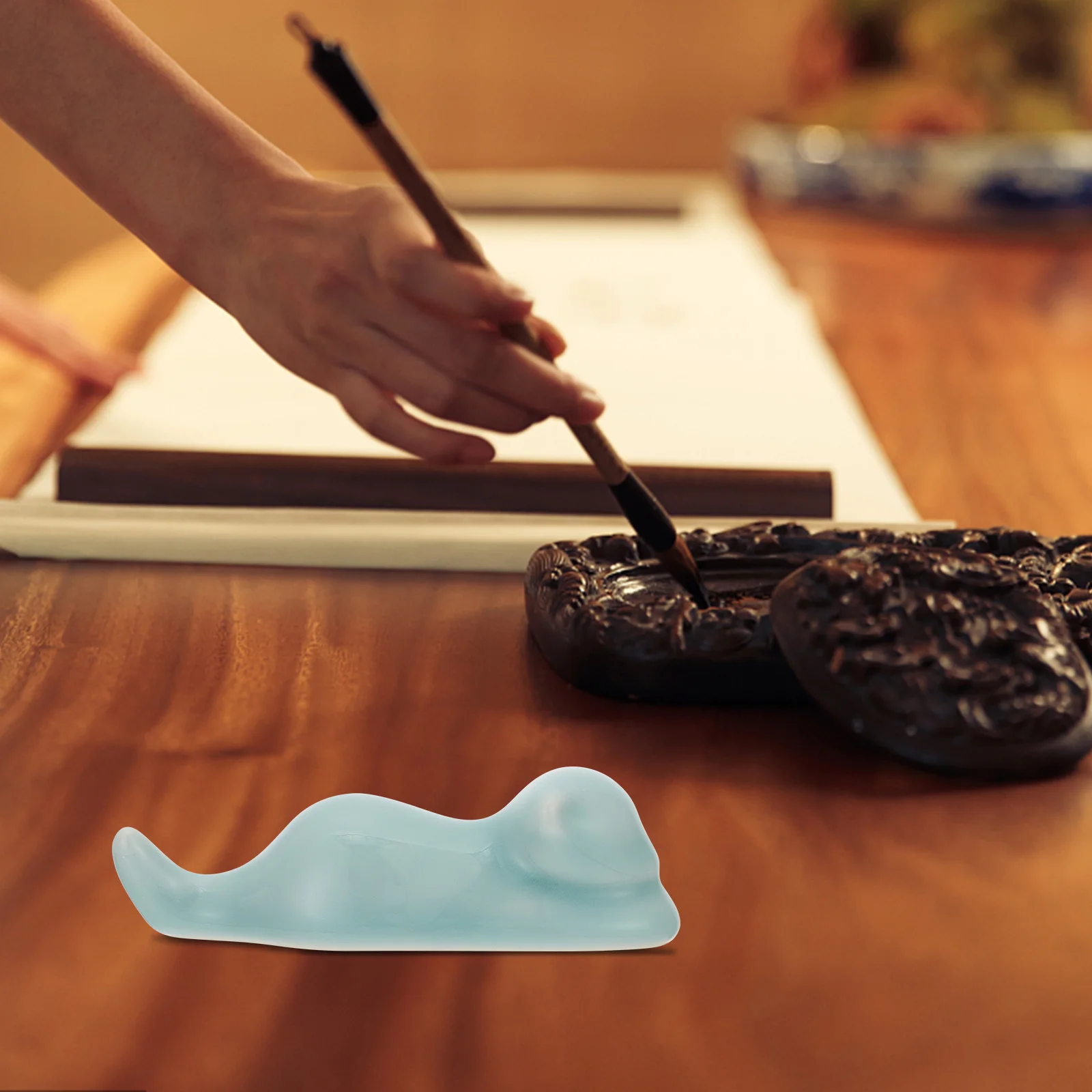حامل قلم لراحة فرشاة السيراميك، وزن الورق، مادة السيراميك المتينة، تصميم بسيط، رف فرشاة صيني #3