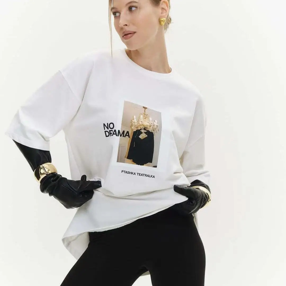 Новые европейские и американские летние дизайнерские женские футболки с принтом, модные внутри и снаружи, белые топы с короткими рукавами y2k Новые европейские и американские летние дизайнерские женские футболки с принтом, модные внутри и снаружи, белые топы с короткими рукавами y2k