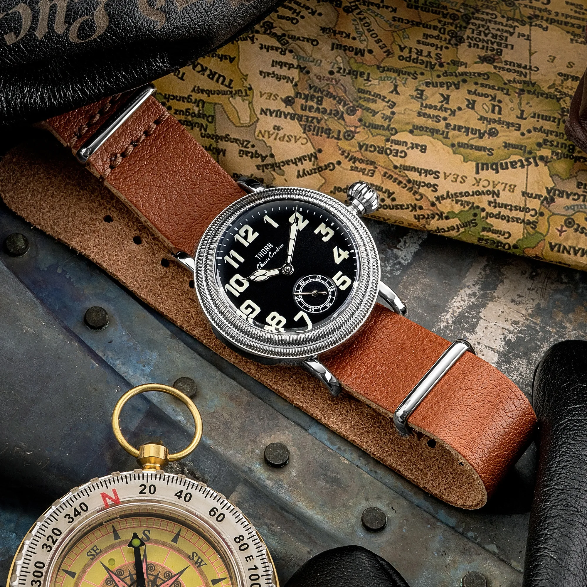 【T013】THORN Uhr 36 mm Durchmesser Vintage Fliegeruhr ST1700 Handaufzug Mechanische Uhrwerkuhr Schweizer Leuchtkraft – Detail 6