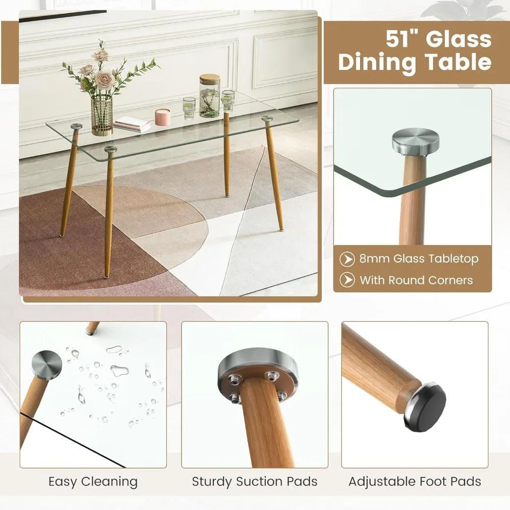 Dining Table Set for 4, Modern Kitchen Table and Chairs, Glass Table and Chairs Set of 4 for Small Living Room, Kitchen