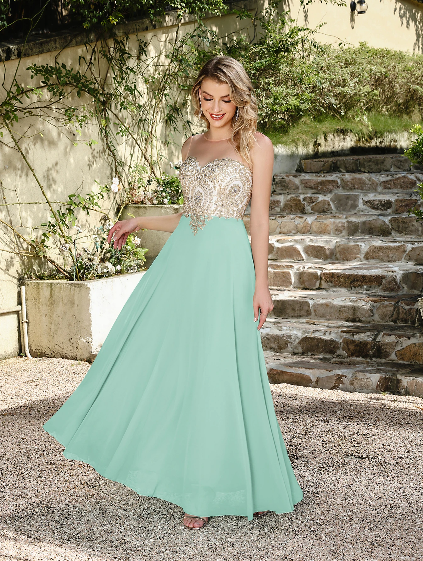 2025 Vestido de noche para mujer, ilusión Sexy, cuello redondo, espalda descubierta, sin mangas, vestido de fiesta, apliques de lentejuelas, corte en A, vestidos de fiesta hasta el suelo