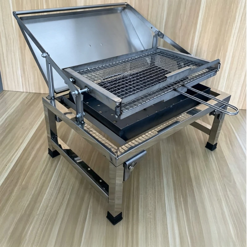 304 Stainless Steel Rotatable Flip BBQ Grill with Universal Wheels 4mm Thick Outdoor Camping Barbecue Rack for Home Backyard Use