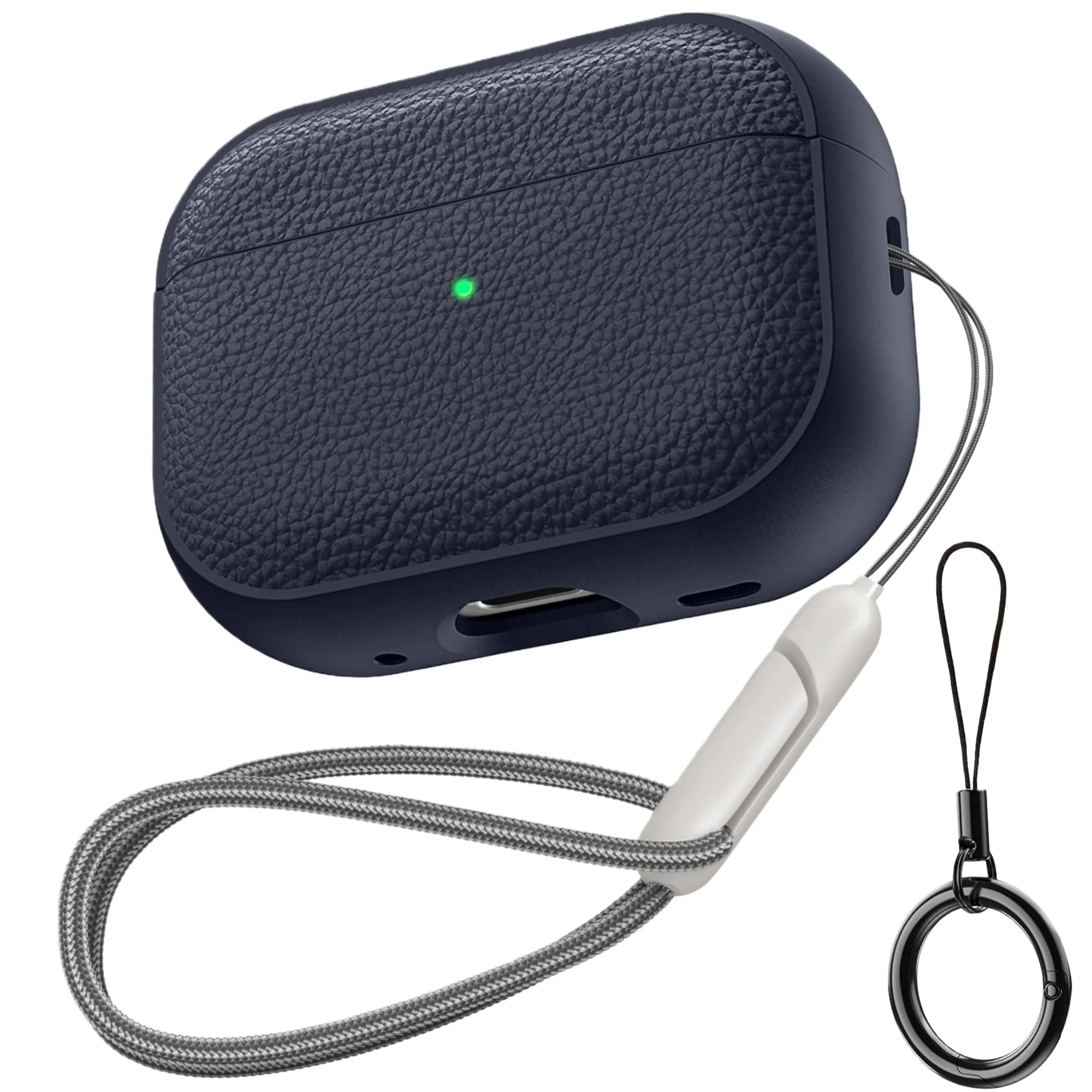 Kopfhörerhülle für AirPods 5/4/Pro 3, stoßfeste Schutzhülle aus TPU mit Lederoptik, inklusive Schlüsselanhänger und Trageschlaufe für AirPods 5/4/Pro 2. – Detail 9