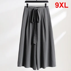 Loose Linen Pants Men Baggy Pants Plus Size 9XL Summer Ankle-length Pants Male Solid Color Bottom Big Size 9XL