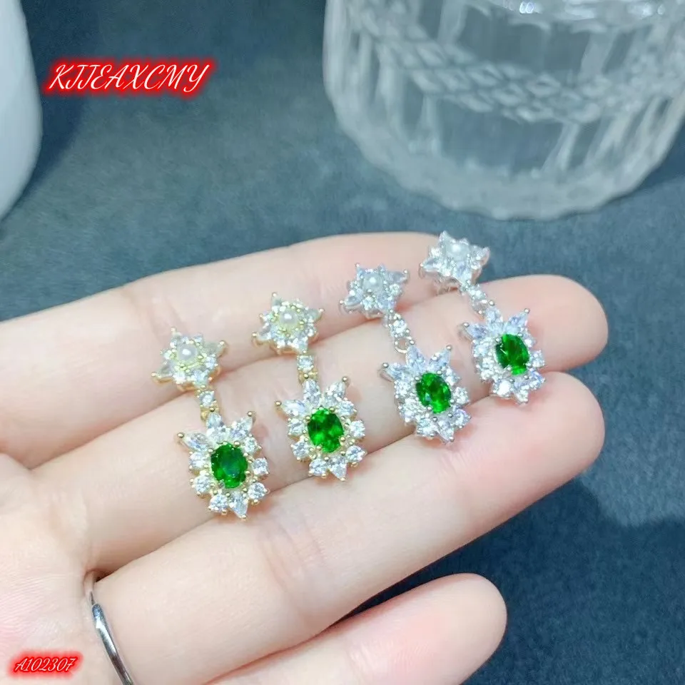 KJJEAXCMY Brand Boutique Women's Earrings Jewelry 925 Sterling Silver Natural Grandmother Emerald Girl