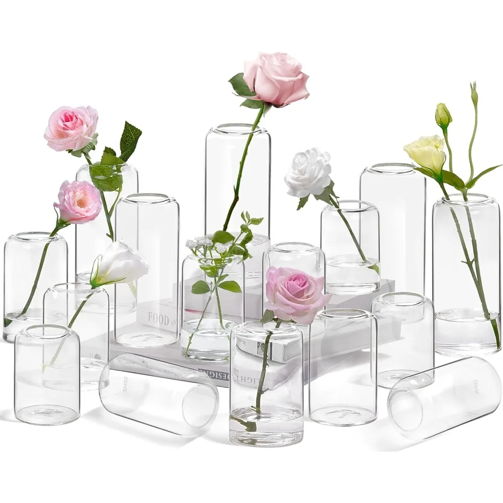 Modern Small Glass Vases for Flower Clear Bud, Blown Small Vase for Flowers, Wedding Party Events Decorative Home Decor Vase