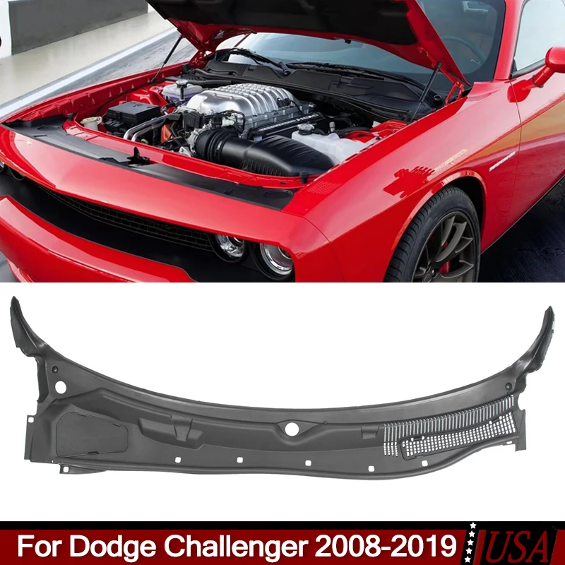 MAGICKIT Black Fit For Dodge Challenger 2008-2019 Windshield Wiper Cowl Grille Panel Car Accessories Tools 5028757AH, 5028757AG