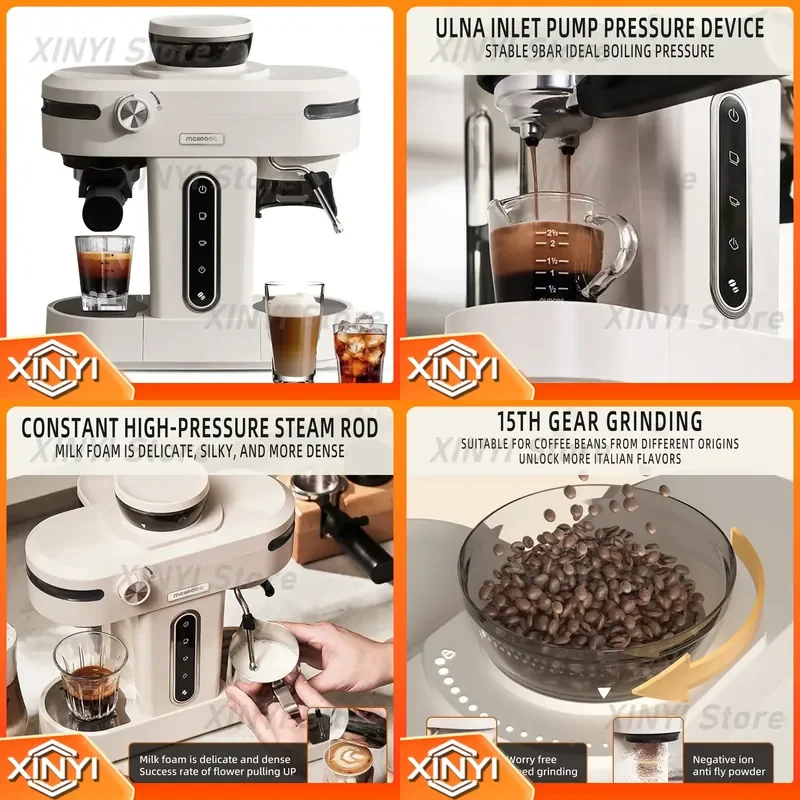 for 15Bar Mini Home Espresso Maker Combo Grain Semi Automatic Coffee Machine with Bean Grinder