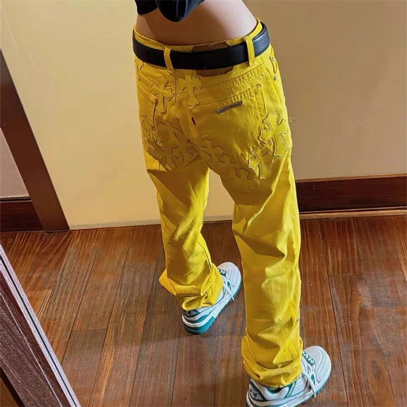 

Dopamine Cross Leather Tag Women's Jeans High Waist Slimming Straight Leg Design Sensation Fall New Style Wear Resistant