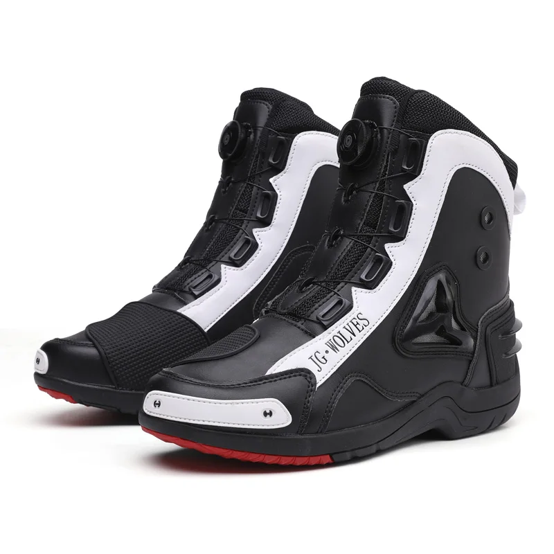Men Motorcycle Boots Breathable Anti-fall Rider Road Racing Casual Shoes Boots Gear Shift Rubber Sole Reflective Motorbike Shoes