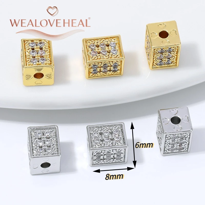 perlen, perlen für armband, perlen schmuckherstellung, 8mm Würfel-Abstandshalterperlen, 18K vergoldetes Messing, Mikro-Pavé-Zirkonia-Würfel-Trennperlen für DIY-Armbänder, Halsketten und Zubehör zur Schmuckherstellung – Detail 17