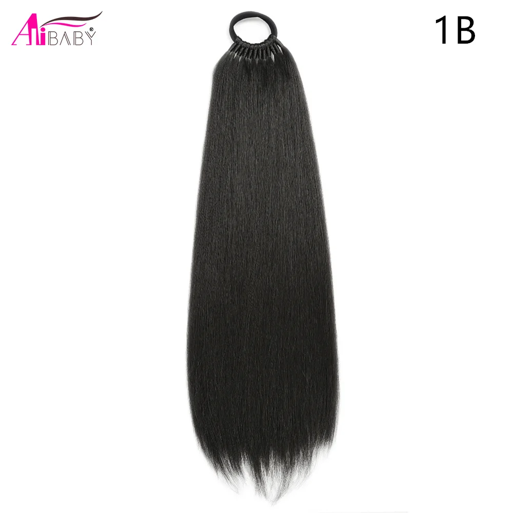 24 32 Zoll gerader Pferdeschwanz mit elastischem Band, synthetische Pferdeschwanzverlängerung, umwickelbarer hitzebeständiger Pferdeschwanz für Frauen – Detail 14