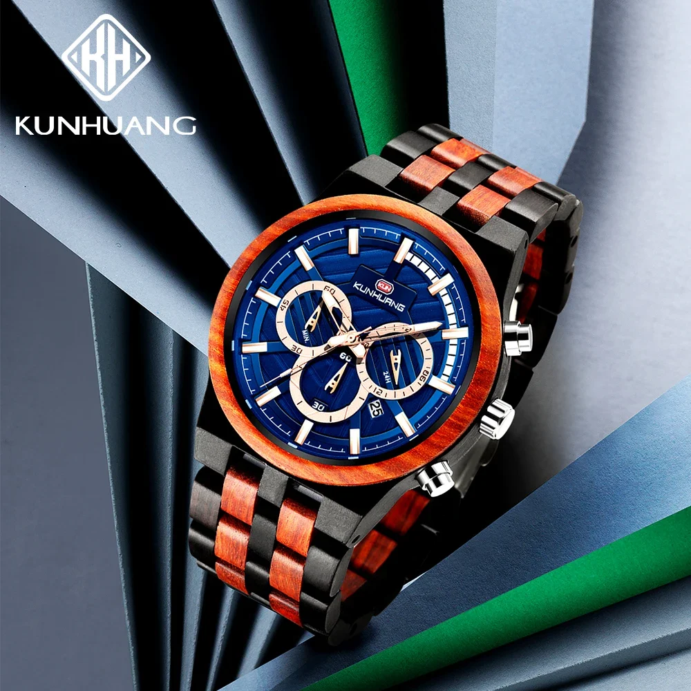 Hot sale Top Retro Luxury Wood Men Watch Stylish Quartz Watch Japan Movement Luminous Pointer Wooden Timepieces Chronograph