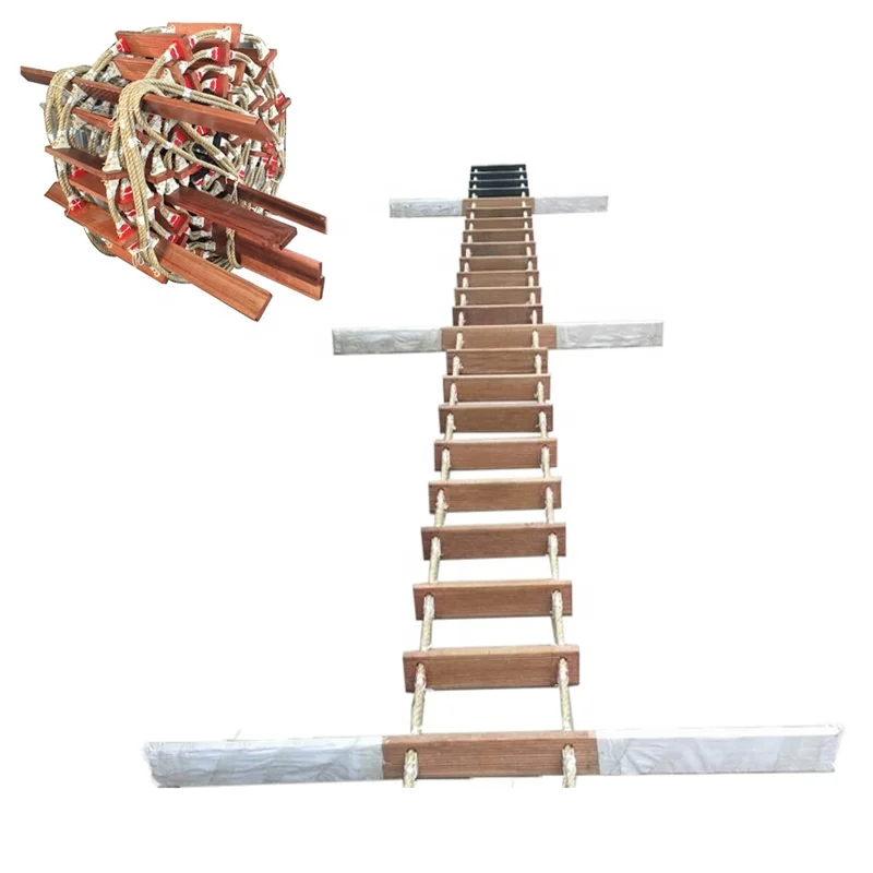 سلم حبل الطيار الخشبي للهروب من الطوارئ البحرية للسفينة