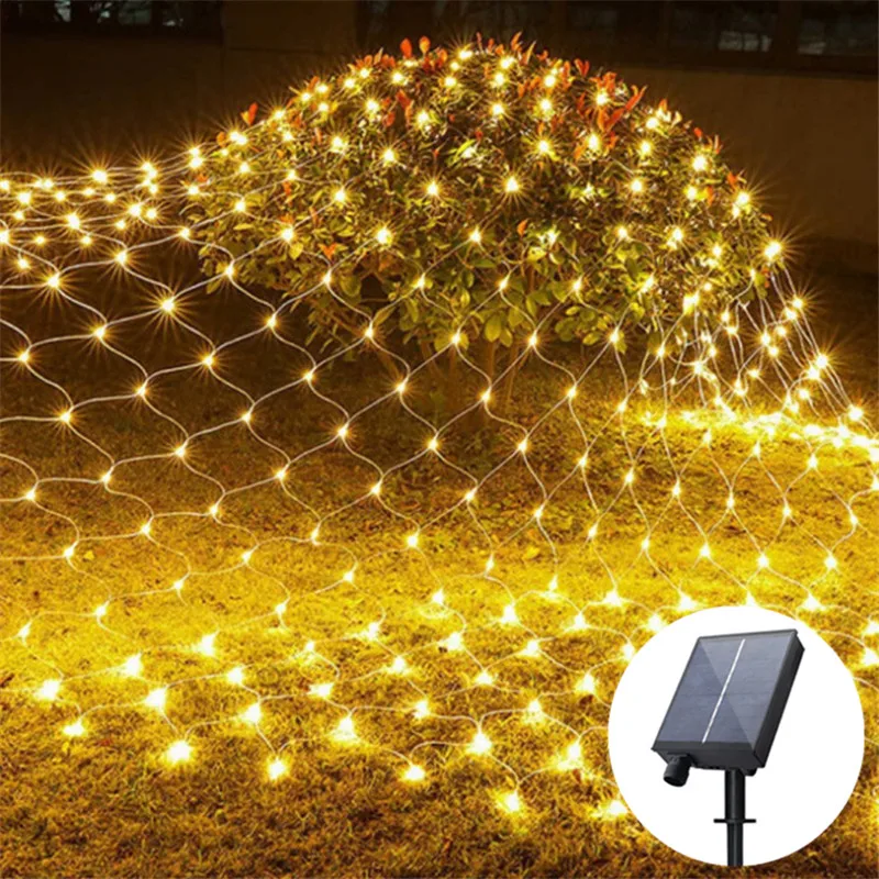 Solar Power LED Net String Lights, Guirlandas de rua, Decorações de Natal, ao ar livre, Ano Novo, Festa de Casamento