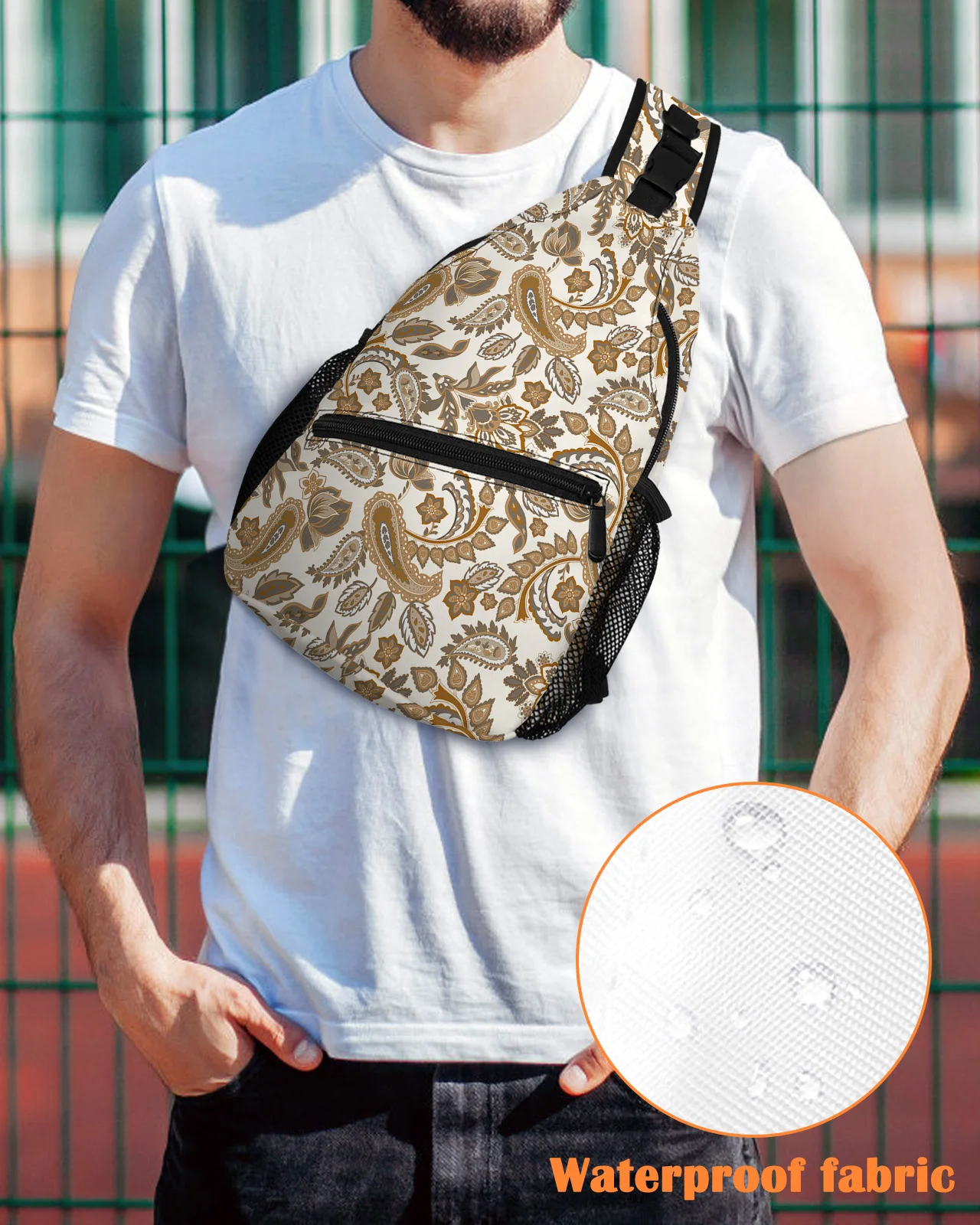 

Bohemian Flower Paisley Chest Bag for Men Women Casual Crossbody Bag Outdoor Travel Climb Waterproof Sling Bag