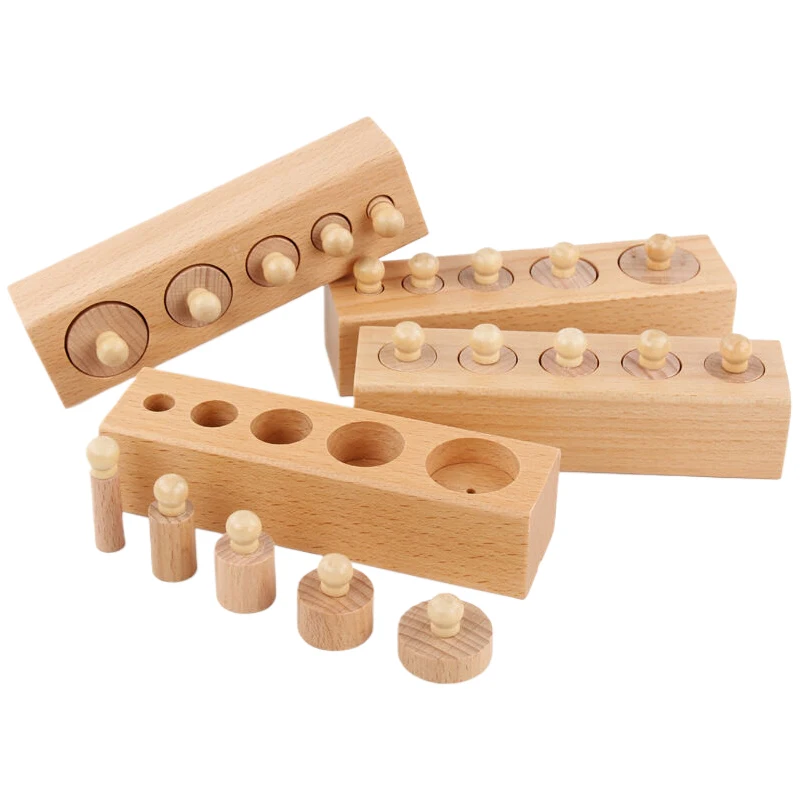 1 Juego de rompecabezas de cilindro Montessori, juguete para el desarrollo del bebé, práctica y sentidos, juguetes educativos de madera para niños
