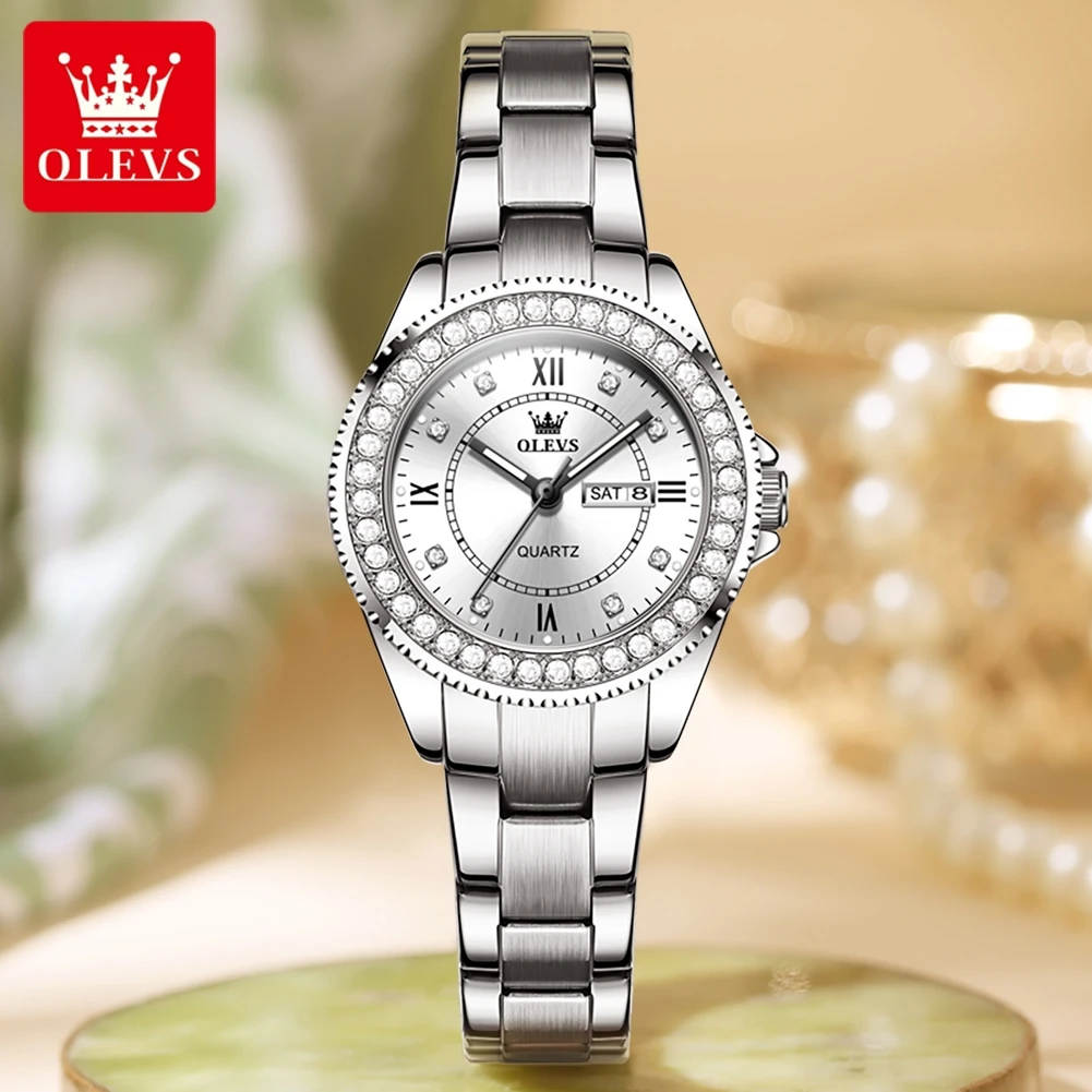 OLEVS Elegant Fashion Women's Watches High Quality Quartz Lady Watch Gift Bracelet Stainless Steel Strap Calendar Original Watch