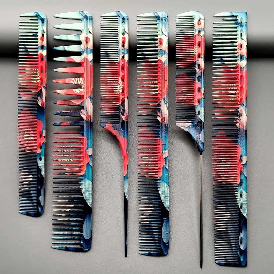 

6Pcs Professional Hairdressing Combs, Stylish Combs with Beautiful Patterns, Durable and Useful Hair Cutting Combs, Barber Styling Tools, Suitable for Salon and Home Use, Pointed Tail Combs, Men's Hair Combs, Pompadour Combs, Women's Hair Combs