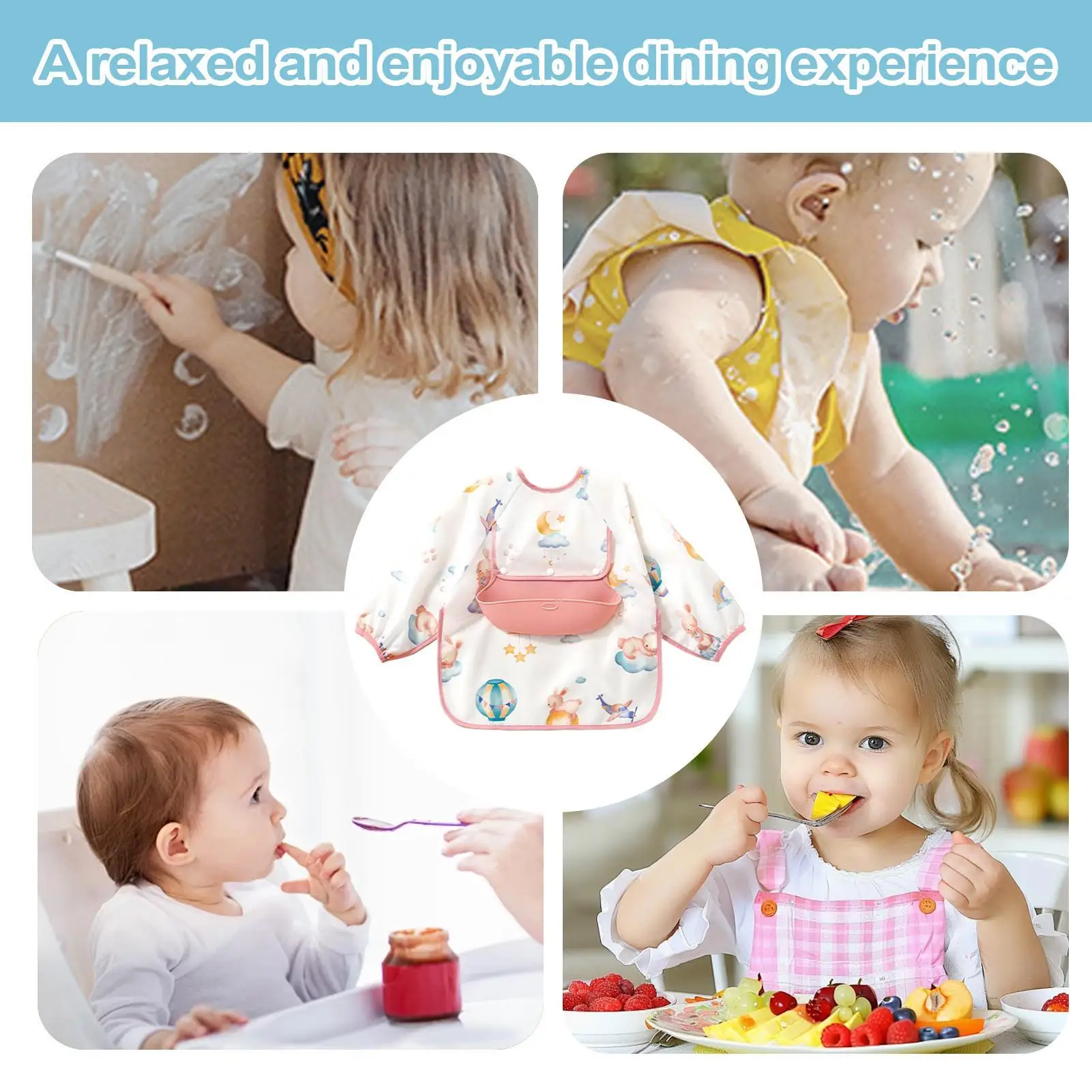 

Детские нагрудники, водонепроницаемый нагрудник для еды с силиконовым карманом, детский фартук с длинными рукавами, рубашка для кормления с полным покрытием, одежда