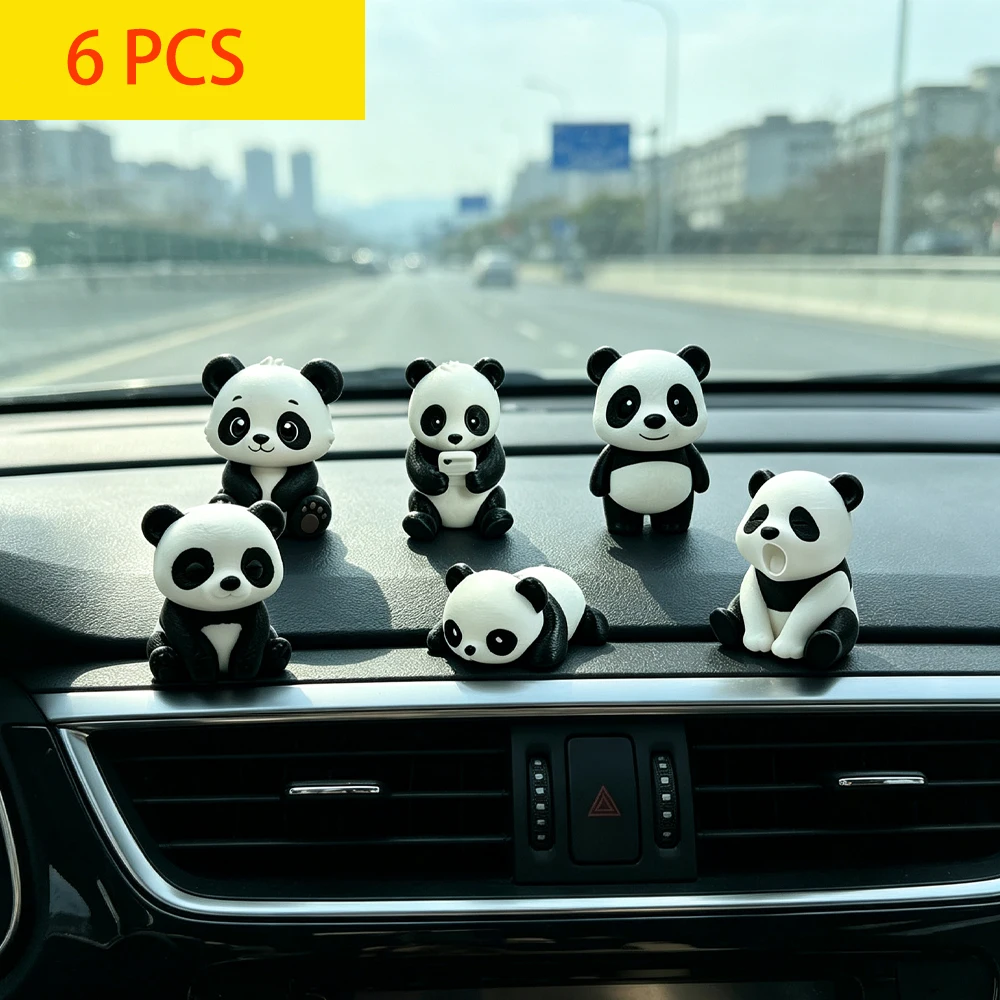 6pcs Panda collectible Ornaments Figurine,Durable Plastic,Outdoor Decoration,Car Ornament, Cute Aggressive Collectible Gift