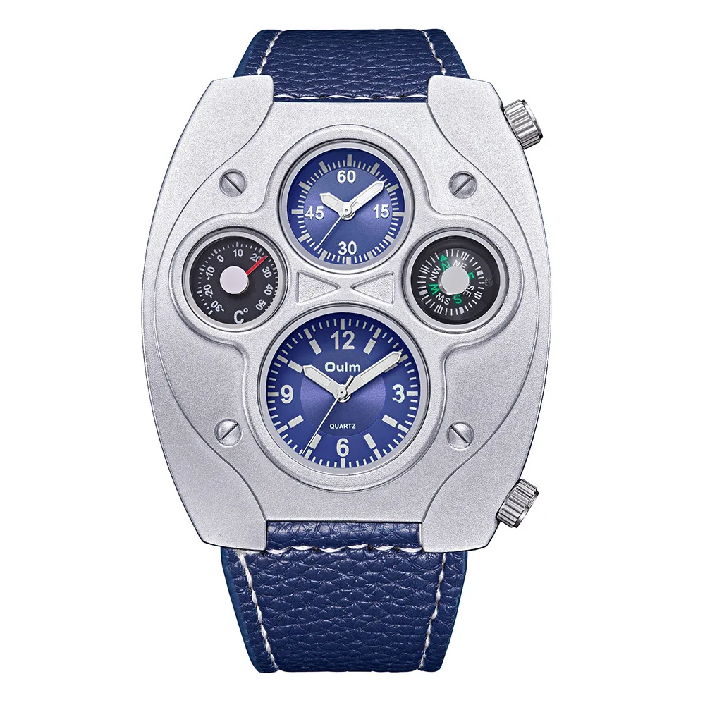 Olum Fashion Quartz Watch for Men Multi-time Zone Leather Strap MIlitary Sports Wristwatch Relogio Reloj Hombre