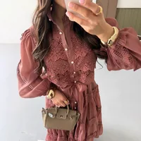 Robes femmes musulmanes Abaya caftan Jalabiya Ramadan évider maille à lacets maroc Abayas Islam robes dubaï arabe longue Robe 3