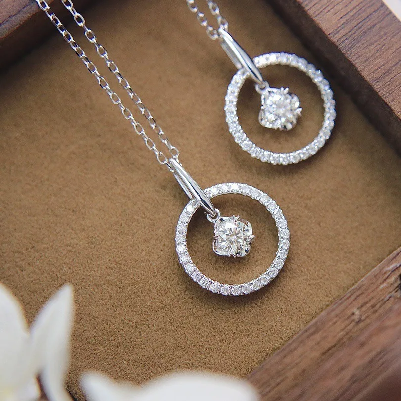 Real 925 Sterling Silver Circle Full Diamond Light Luxury Necklace Women Fashionable Simple Personalized Versatile Pendant Burst