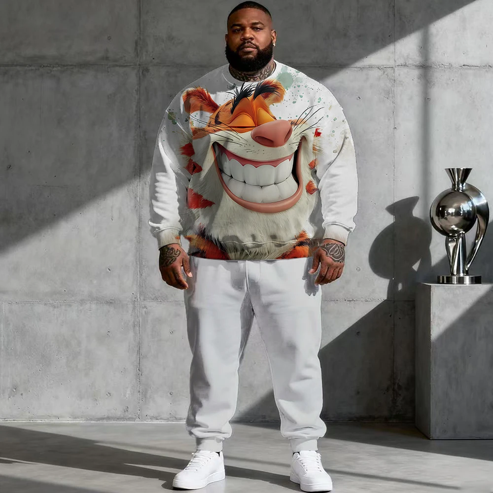 

S-9xl plus size Men's Hoodie Set: Funny Animal Vibes - 2-Piece Playful Trendy, Soft Warm Fabric, Whimsical Critter Prints