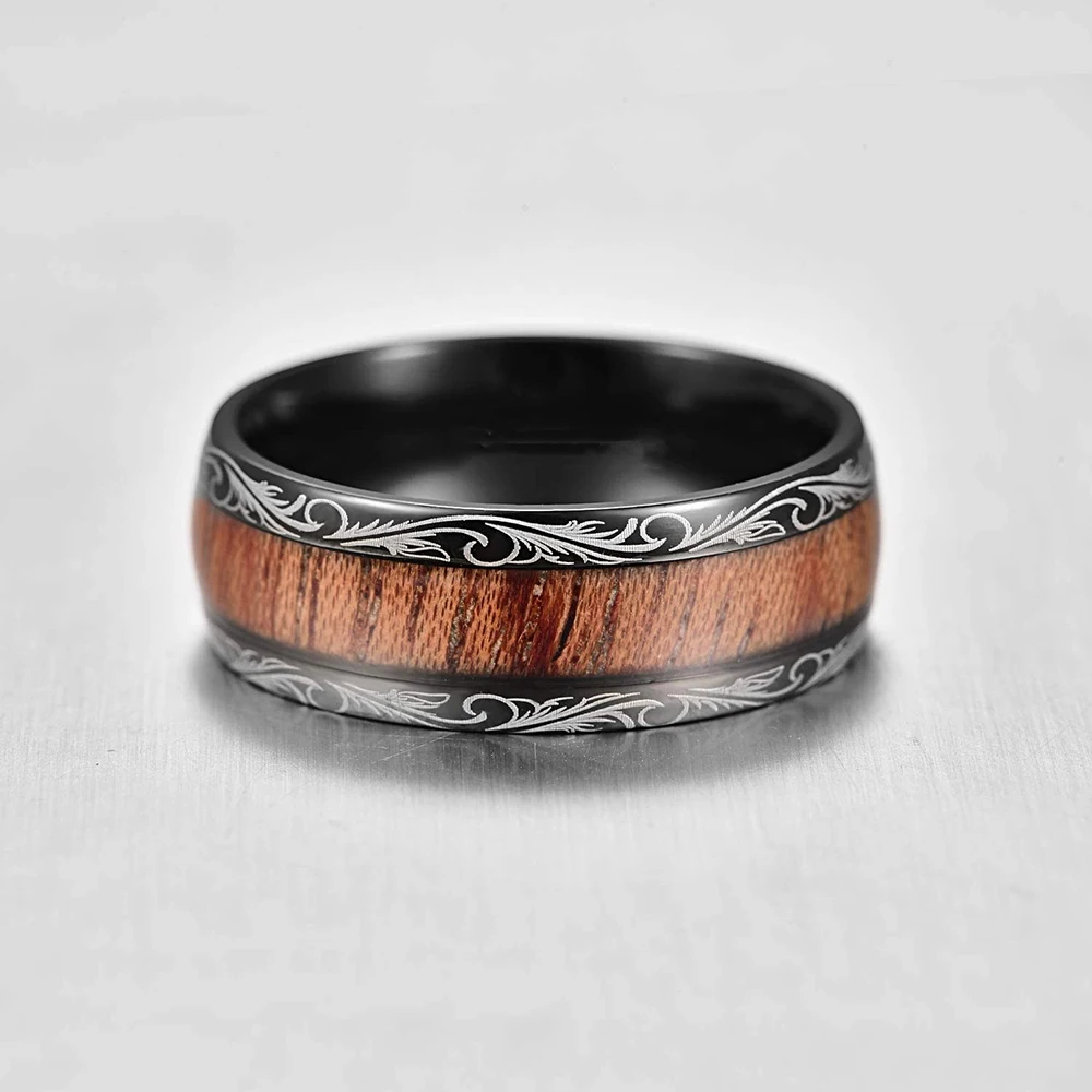 Luxury 8mm Koa Wood Inlay Tungsten Celtic Ring For Men Women Dome Polished Stainless Steel Engagement Ring Men Wedding Jewelry