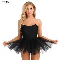 Women Ballet Dance Leotard Dress 2024 Strapless Built In Shelf Bra Ballet Tutu Skirt Professional Ballerina Performance Costume