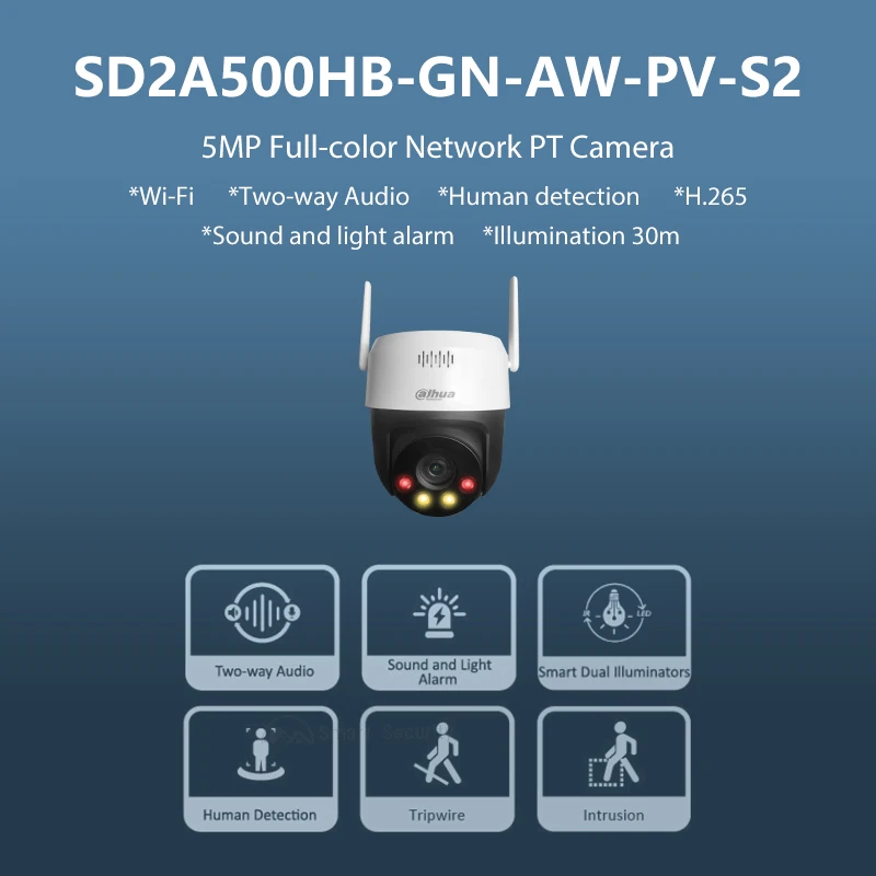 Dahua 5MP Full Color PT Camera Smart Sound & light Alarm Outdoor Mini Camera Human Detection Two-way Talk SD2A500HB-GN-AW-PV S2