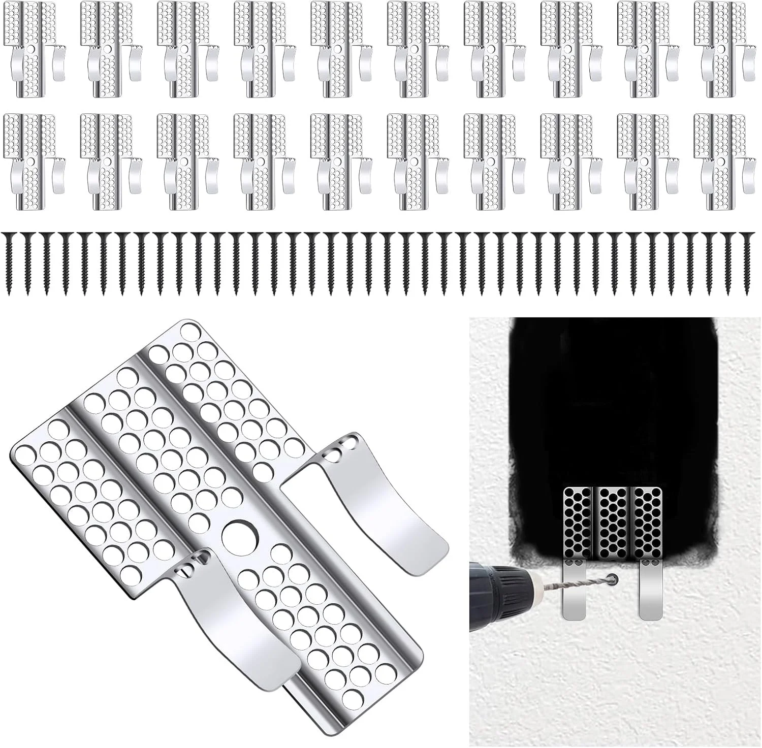 10 Pack 1/2 Inch Drywall Repair Clips Drywall Fastener Clips with 20 Screws,Wall Patch Clips for Damaged Wall Hole Repairing