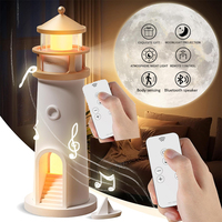 Lighthouse Ambient Light Moon Projection Night Lights Remote Control Bluetooth Music Motion Sensor Creative Desktop Decor Gifts