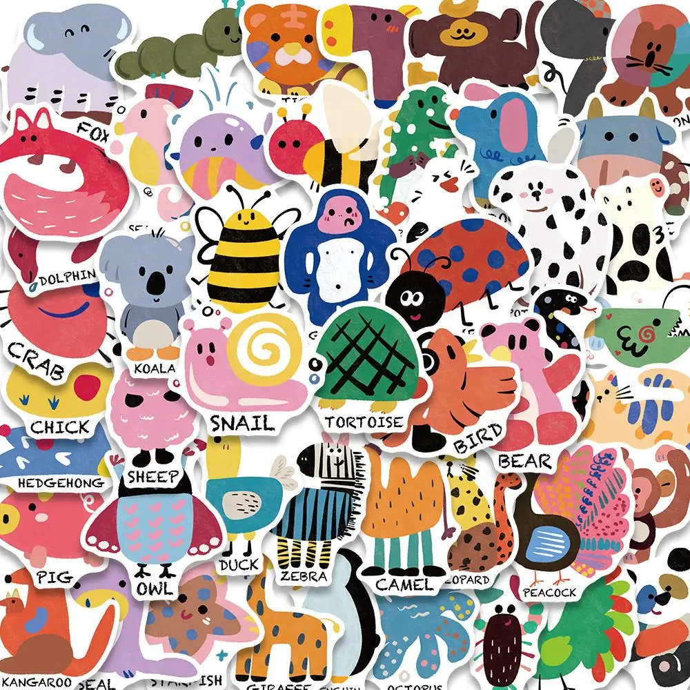 50PCS Graffiti Cartoon Animal Series Decorative Stickers Luggage Creative DIY Skateboard Bicycle Waterproof Stickers Wholesale