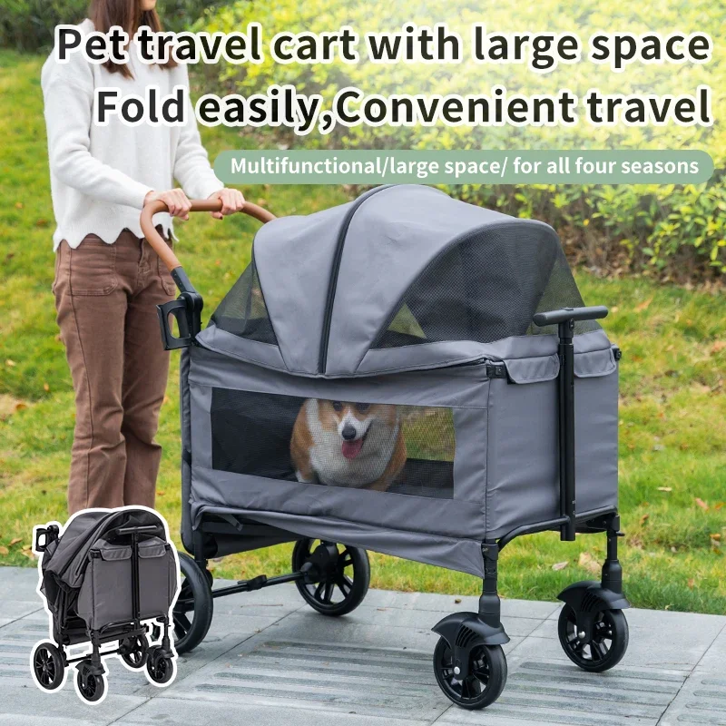 High Quality Rubber 4 Wheels Premium Sturdy Travel Products Detachable Large Capacity 3 In 1 Pet Dog Stroller