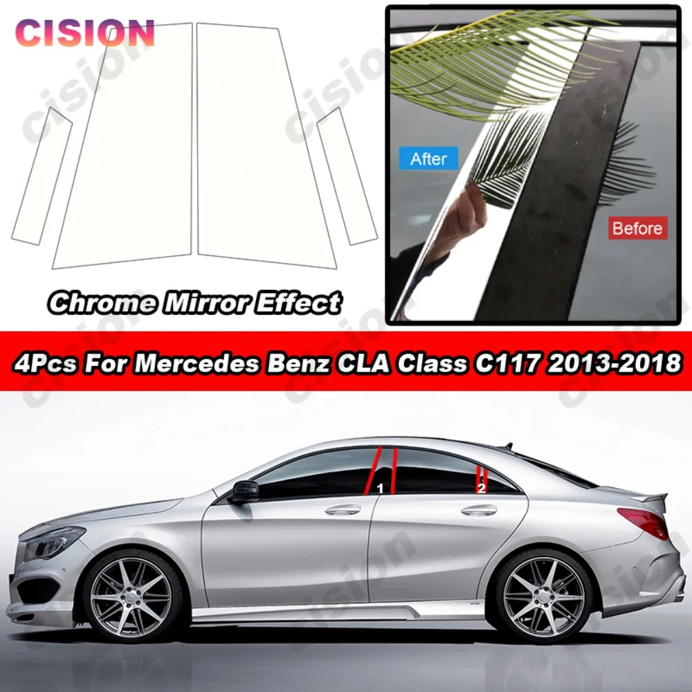 Carbon Black Chrome Door Window Center Middle Column B C Pillars Post Mirror Effect Cover Trim For Mercedes Benz CLA Class C117