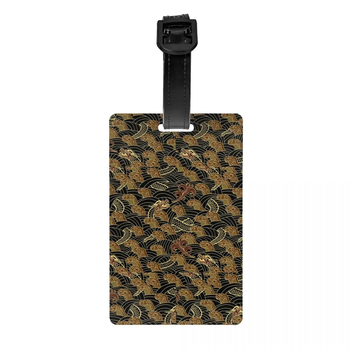 

Custom Black And Gold Dragons Luggage Tags for Travel Suitcase Japanese Wave Privacy Cover Name ID Card