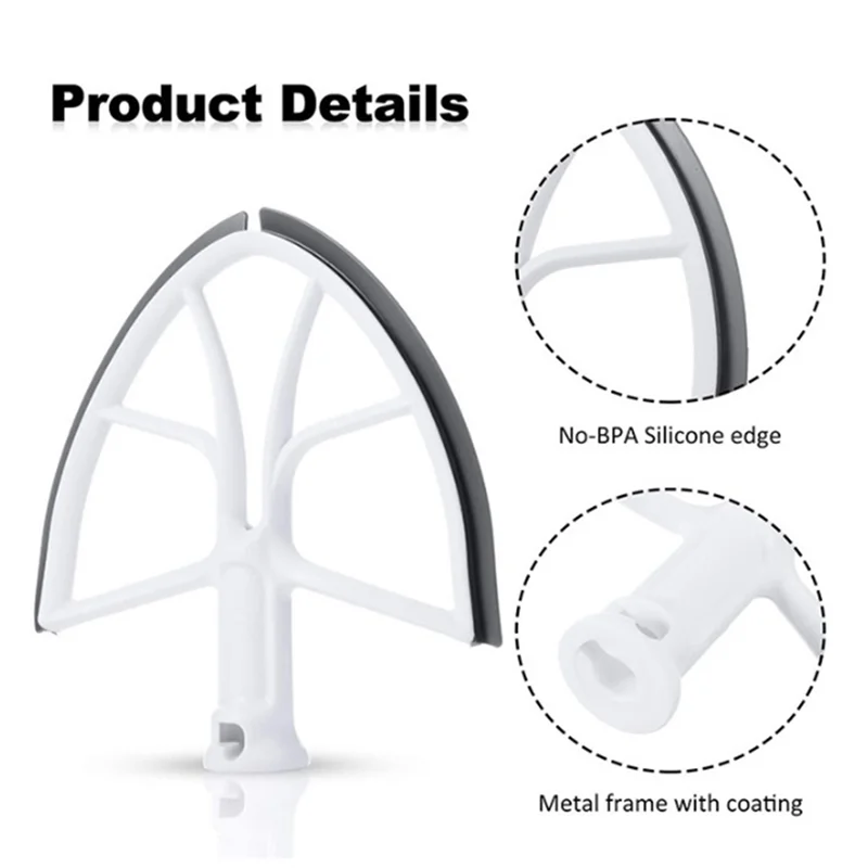 Pá lisa do batedor da borda flexível com bordas de silicone peças de reposição para kitchenaid 6qt misturador do suporte do elevador da bacia