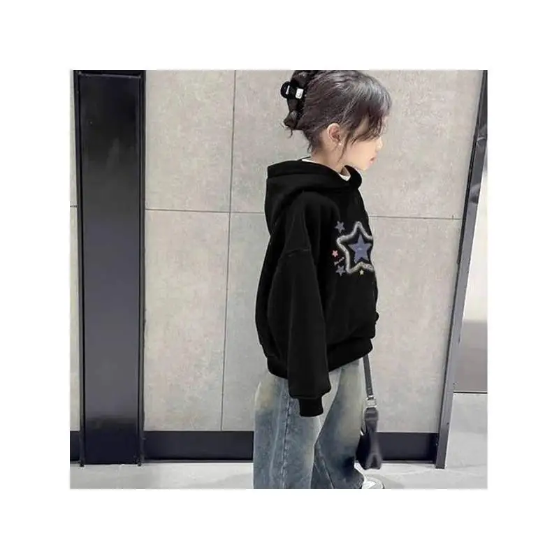 Hoodie Black Print Hooded Chinese Style Girls Toddler Kids Autumn Winter New Fashion Casual Daily Wear Soft Long Sleeve Tops
