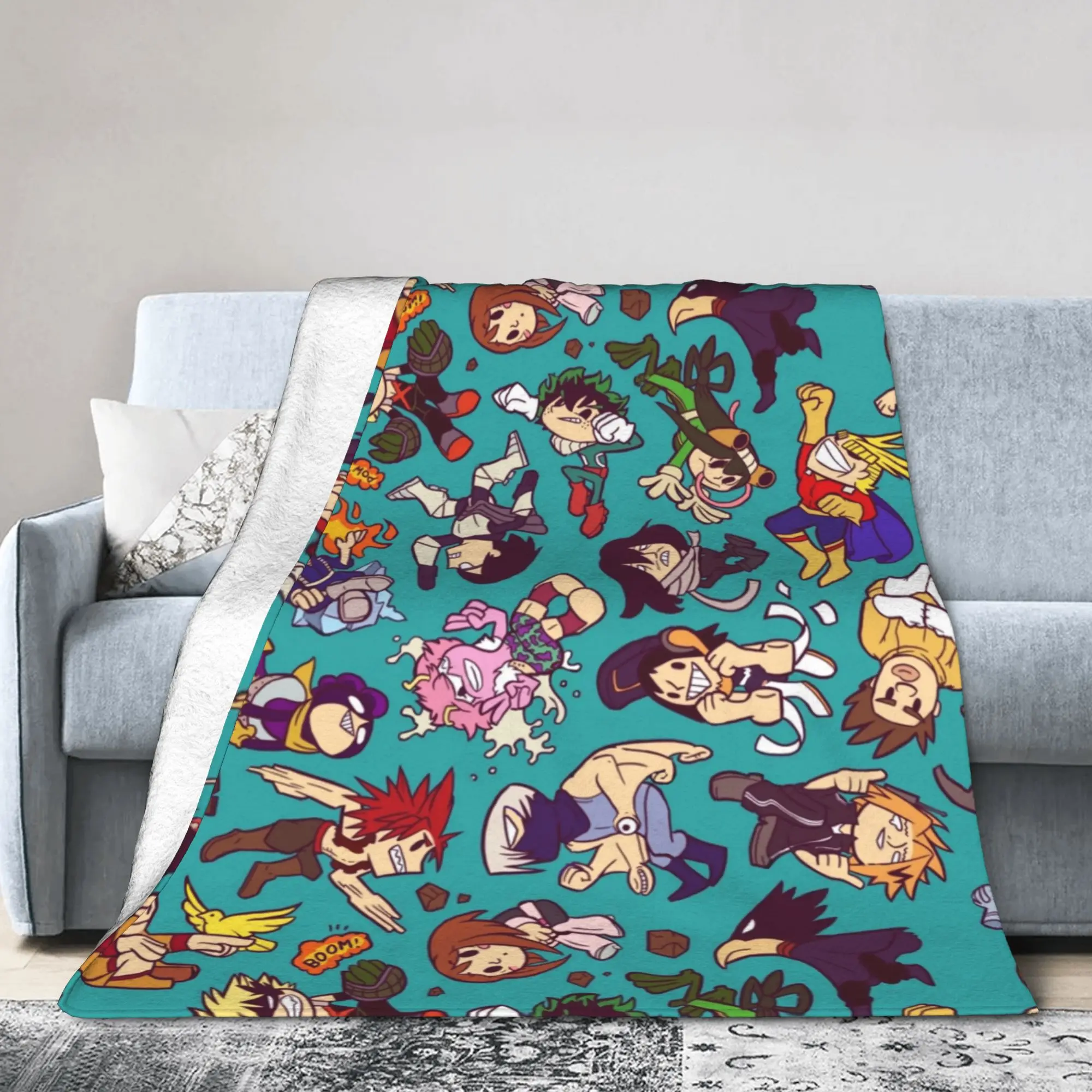 Himiko Toga Katsuki Bakugou Izuku Fleece Throw Blankets Academy Anime Manga Blankets for Home Bedroom Soft Bed Rug