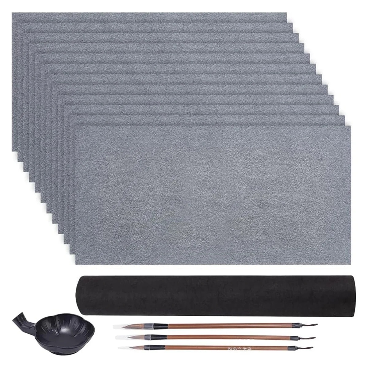 Calligraphy Set Water Writing Cloth Set 12 Sheets of Water Writing Paper 3 Sizes of Brushes 1 Water Tray for Painting