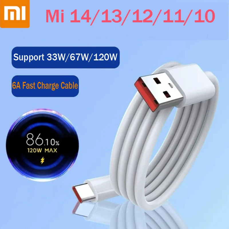 Xiaomi 6A Type C Cable Original 1/1.5/2M Mi TurboCharger 33W 67W 120W Fast Charge For Mi 14 13 12T 12S Pro Poco X5 Black Shark 5