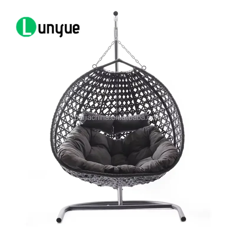 Elegant Rattan 2-3 Seat Suspended Garden Swing Chair Outdoor Patio Hanging Bench Durable Wicker Furniture for Backyard