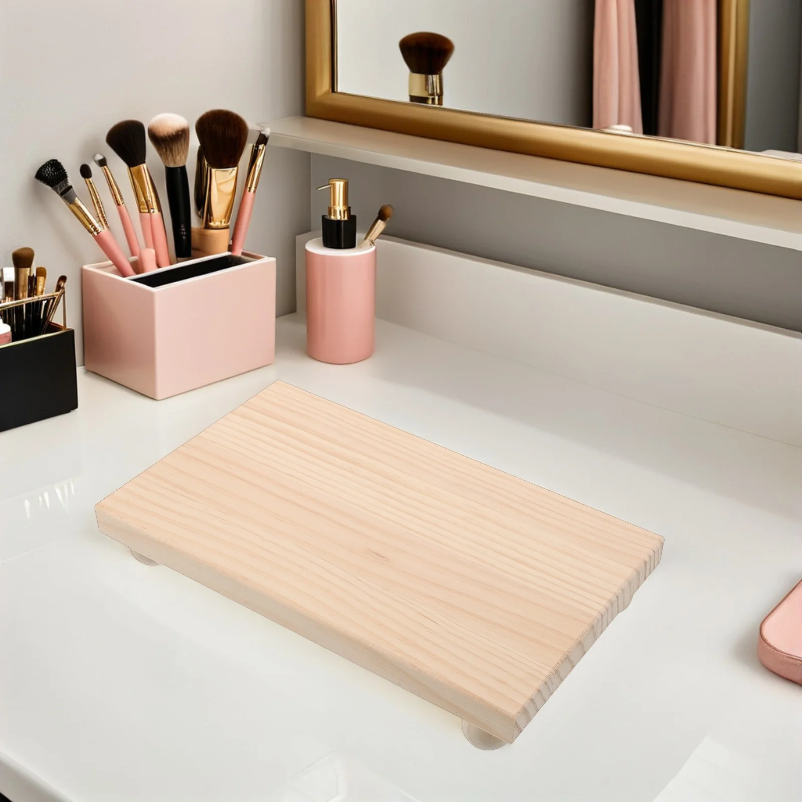 Wood Vanity Tray Rectangular Perfume Organizer Solid Wood Decorative Storage Tray for Dresser Bathroom Bedroom Makeup Organizer