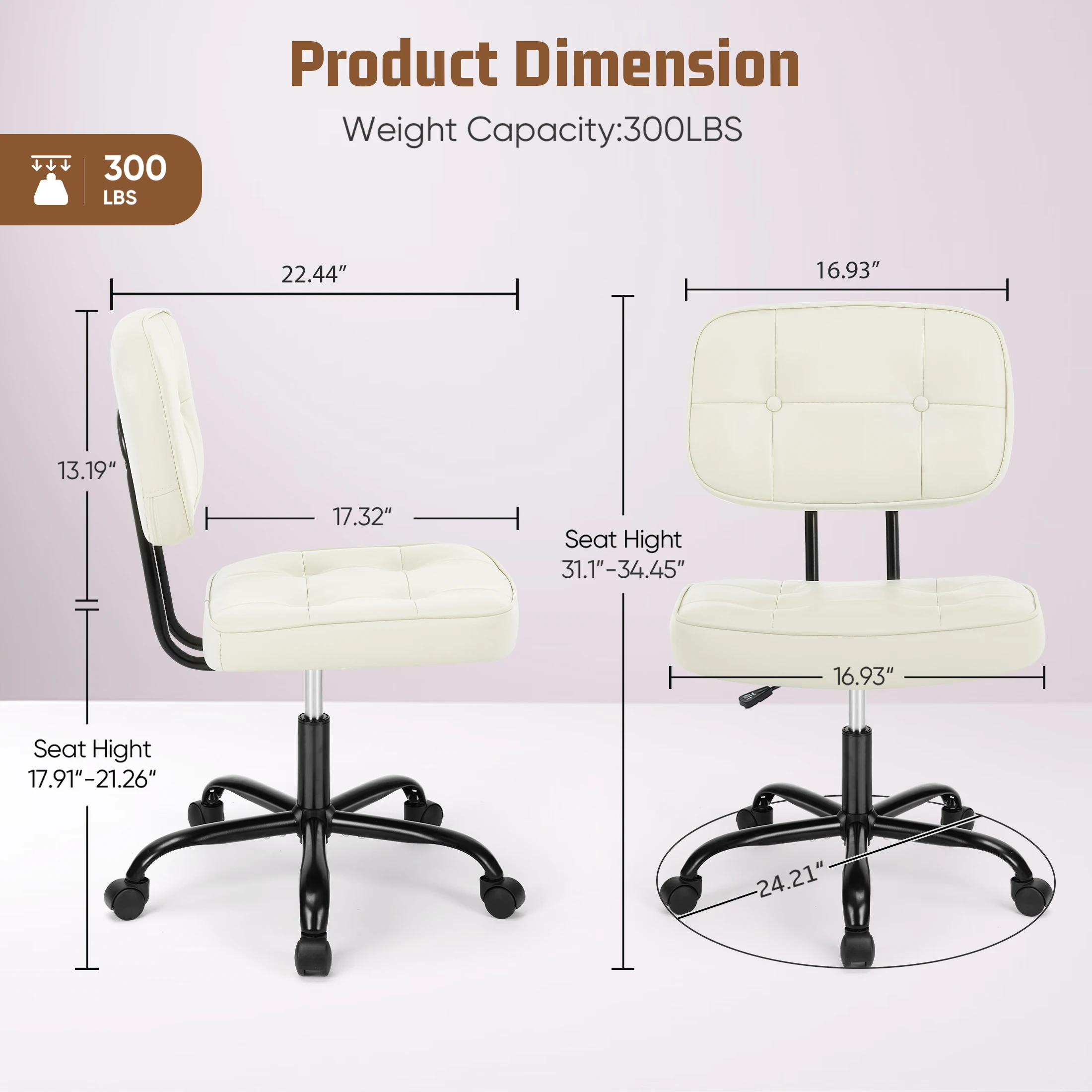#￥JHK Armless PU Leather Ergonomic Office Chair with Lumbar Support Rolling Swivel Adjustable Height