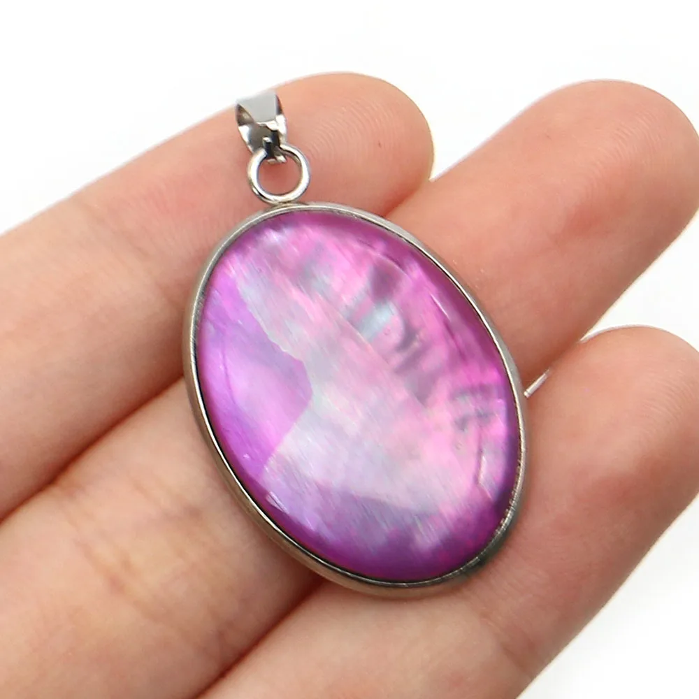 

Simple Stylish Natural Abalone Shell Tiger's Eye Polished Oval Electroplated Edged Single-Hole Pendant DIY Jewelry Accessories