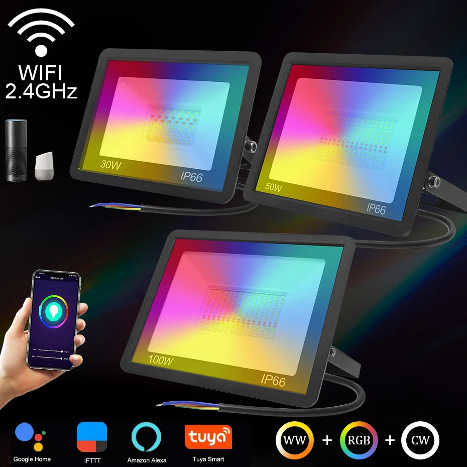 Tuya WiFi inteligentna dioda LED reflektor reflektor 220V 30W 50W 100W RGB ściemniania reflektor oświetlenie zewnętrzne praca z Alexa Google strona główna