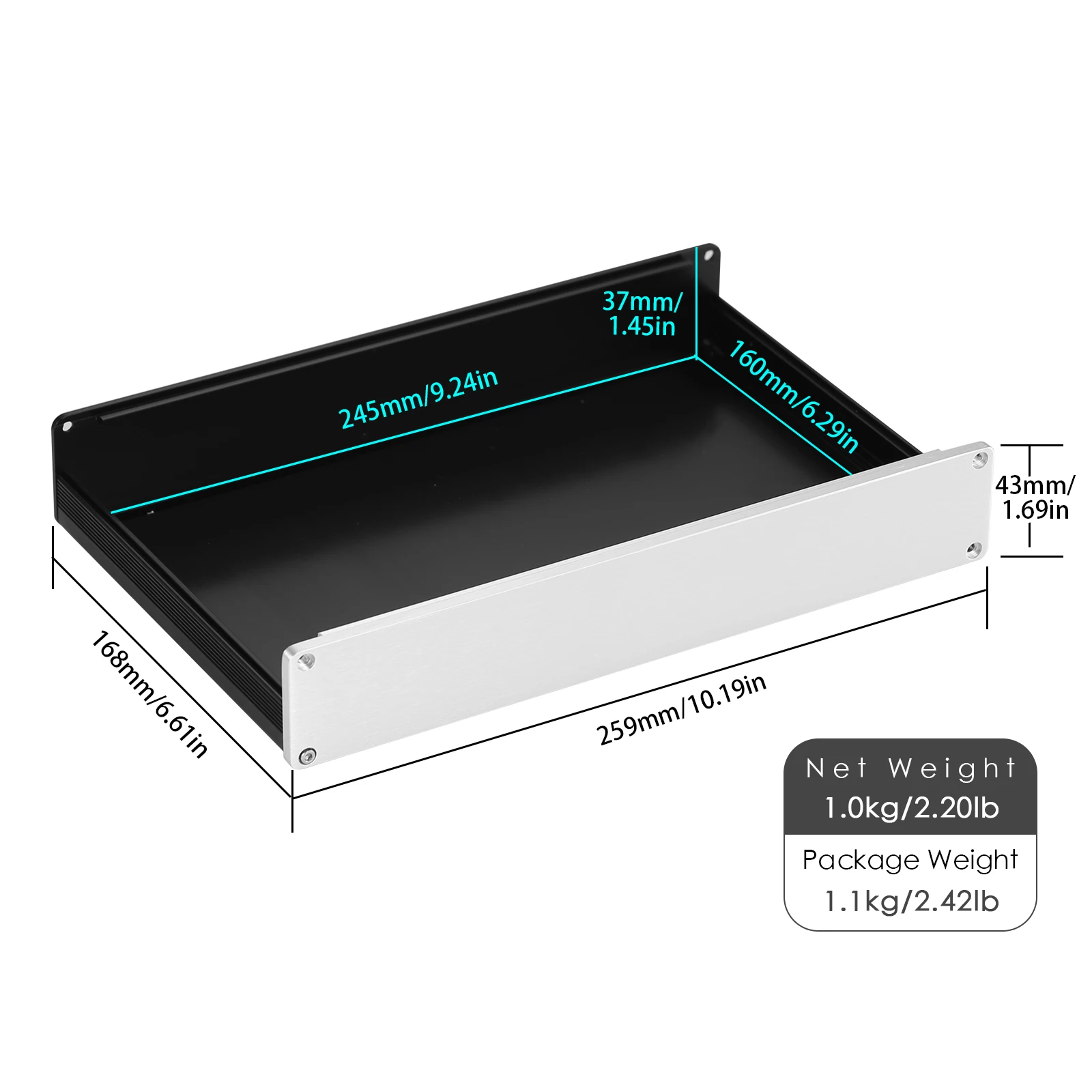 Nobsound Aluminum Housing for DIY Amplifier DAC Home Amplifier Chassis Box 259x168x43mm