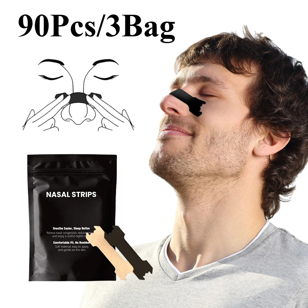 

90/60/30PCS Black Nose Strips Extra Strength Nasal Strips Better Sleeping Non-Invasive Anti Snoring Strips for Adult and Child